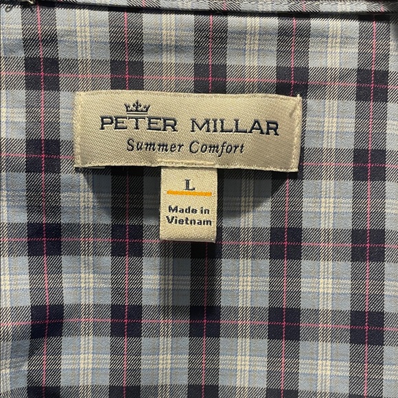 Peter Millar Blue and White Checkered Button Down Shirt - Picture 2 of 8